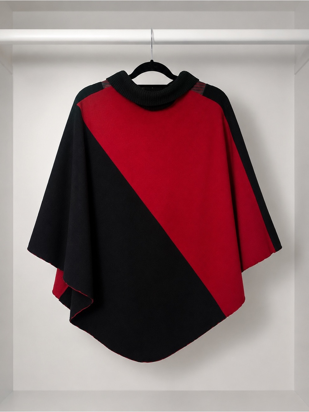 Red Rover Color Block Poncho Shawl Cape Black Red USA Made